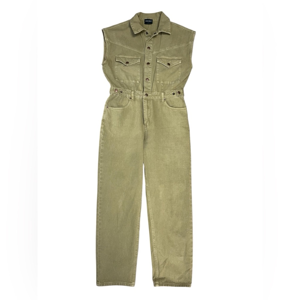 Miou Muse Vintage OliveGreen Women's S Denim Jmpsuit 100% Cotton AdjustableWaist